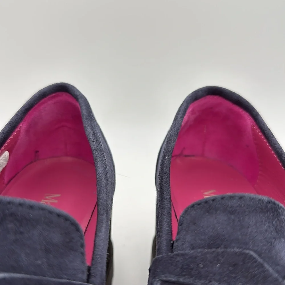Marco Moreo Milano - women’s Hannah navy blue suede loafer platform shoes‎ 7 /38